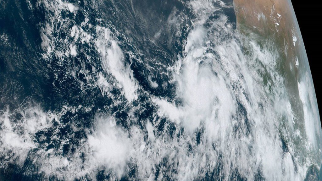 Tropical Storm Lorenzo, positioned over the eastern Atlantic Ocean in an image taken on Monday, September 23. (Photo courtesy of the National Hurricane Center)