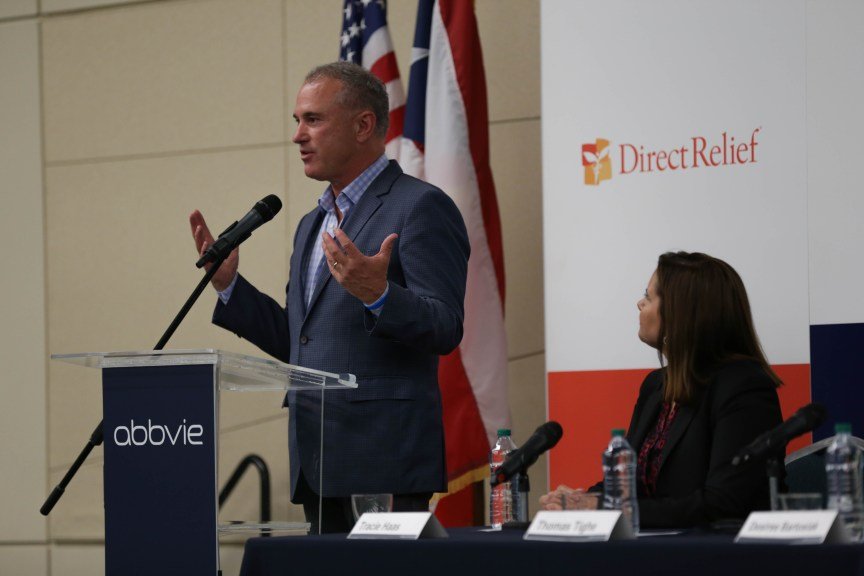 Direct Relief CEO Thomas Tighe speaks in San Juan, Puerto Rico. (Lara Cooper/Direct Relief)