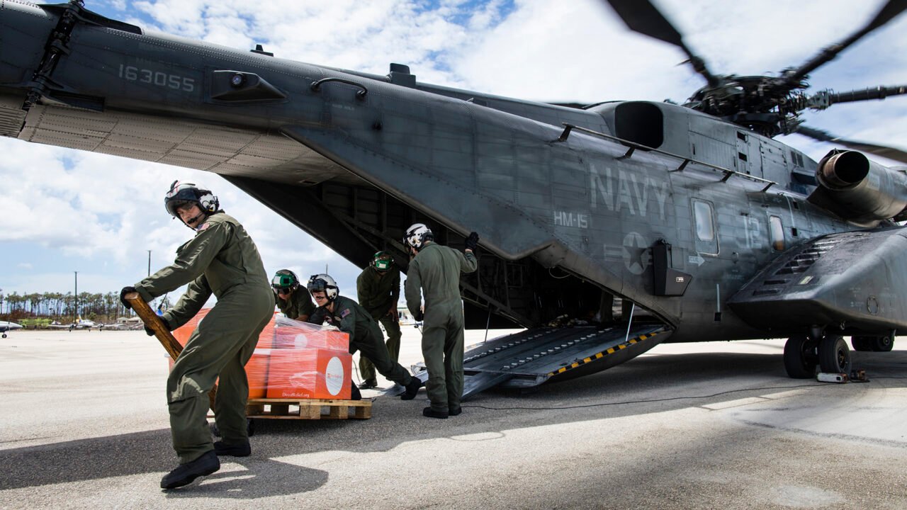 Medical aid arrives via helicopter in the Bahamas